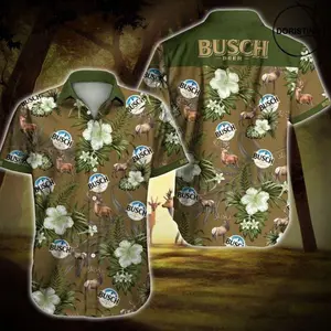 Busch Light Deer & Green Flower Hawaiian Shirt, Busch Light Deer Shirts, Busch Light Beer Club Aloha Unisex, Shirt Menswear Top Gifts Gifts Casual Day