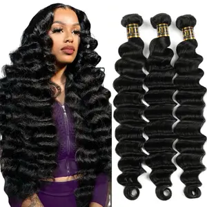 QTHAIR Loose Deep Wave Bundles 16A Brazilian Human Hair Natural Color 4×4 HD Lace Closure Quick Weave Traditional Sew in Hair Extensions 100% Unprocessed Virgin Human Hair for Black Women 14-30inch