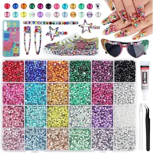 24000Pcs 3mm Resin Rhinestones for Bedazzling, Pink Red Black Flatback Gems for Crafting, Bedazzler Kit with Rhinestones Tools & B7000 Jewelry Glue for DIY Clothing Shoes Tumblers Fabric Nail Art