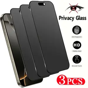 3pcs Matte Privacy Screen Protector Compatible with iPhone 17/16/17 Air/15/14/13/12/11/17 Pro Max/Plus/X/XR/XS Max 9H Hardness, Protective, Anti-Snooping, Anti-Fingerprint, Full Coverage Tempered Glass Dynamic Island Compatible Film with Edge Protection