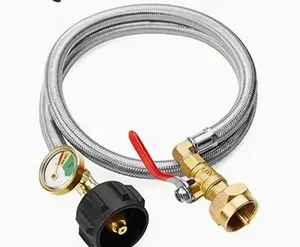 Propane Refill Adapter Hose |   3ft Stainless Steel with Pressure Gauge & Shut-Off Valve |   Safe Fill for 1lb & 20lb Tanks |   Camping, Grill & Outdoor Use