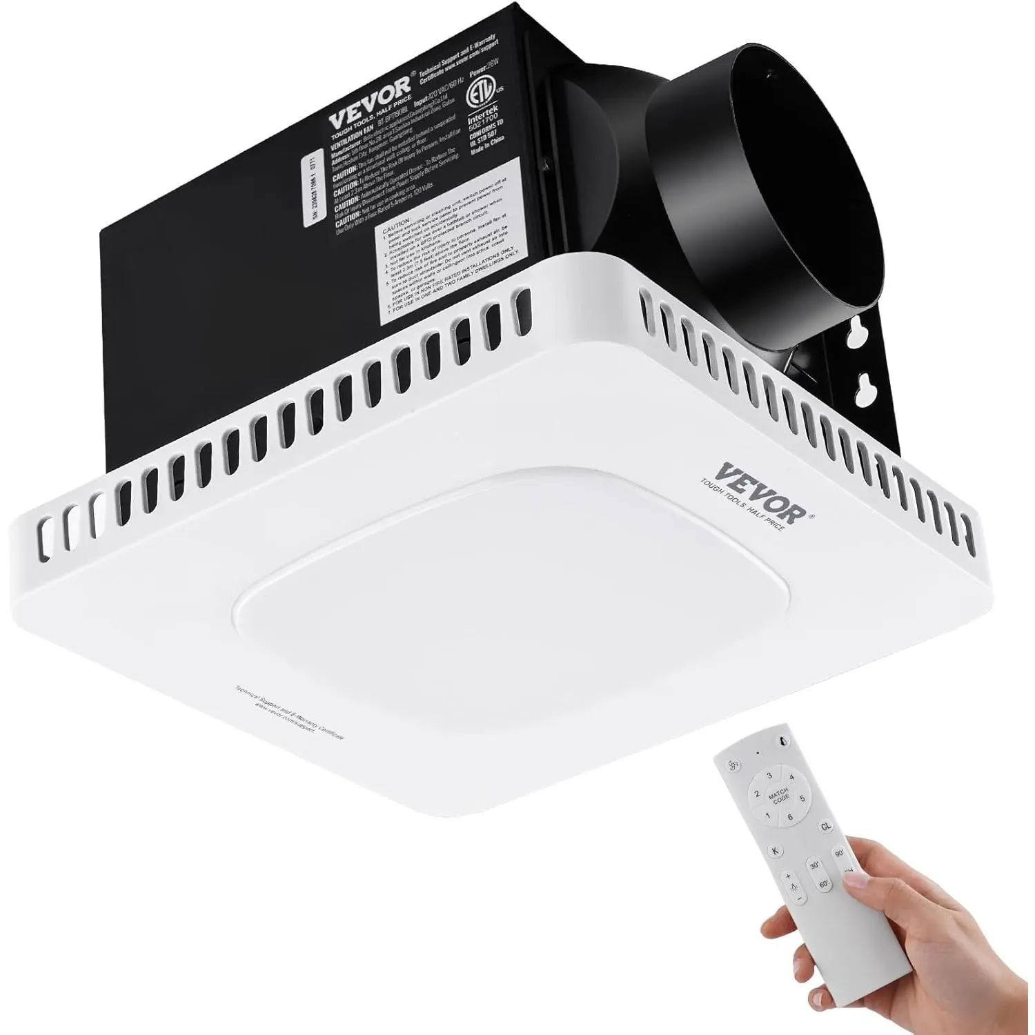 【Summerfinds】VEVOR Bathroom Exhaust Fan, 110 CFM High-Efficiency Ventilation, Remote Control, 1.5sones Low Noise Bathroom Ceiling Fan with LED Light 3000/4000/5000K, Energy-Saving, Timer, Galvanized Steel
