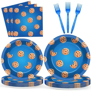 96 Pcs Cookie Theme Party Supplies Cookie Paper Plates and Napkins Modern Cartoon Street Tableware Set Cartoon Friends Street Supplies for Kids Boys Girls Baby Shower Birthday Decors Serve 24