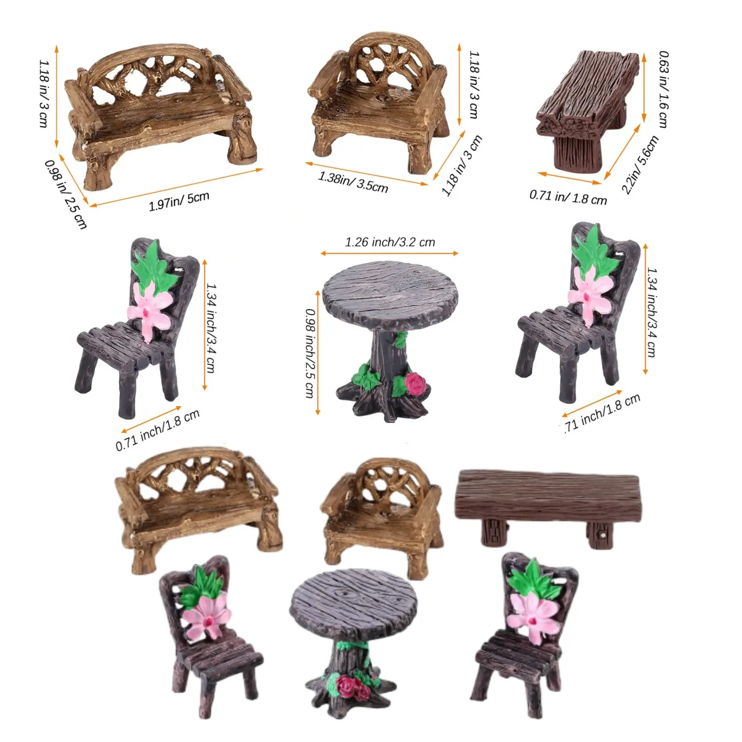 12PCS Resin Miniature Furniture Set - 1 Table & 4 Chairs, Doll Accessories Gift, DIY Gifts, Fade-Resistant, 0.79x0.79in/1.26in/1.38x1.18in, House Decoration for Dollhouse Micro Landscape