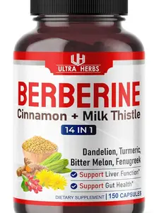 Premium Berberine 12,200MG with Cinnamon, Milk Thistle USA Made & Test Promotes Liver Function, Gut Health, Immunity (150 Count (Pack of 1)