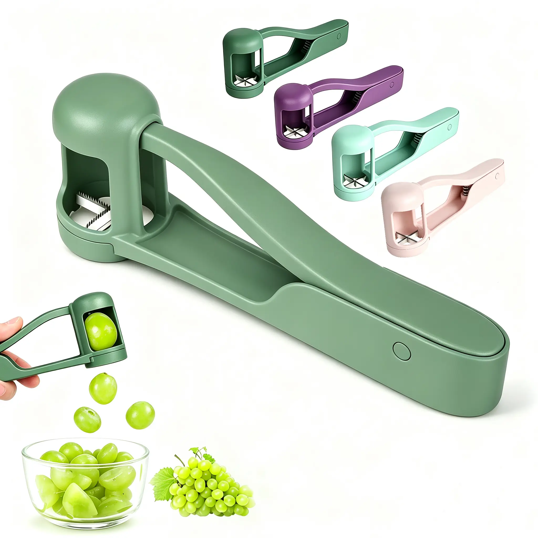 BPA-Free Anti-Choking Multi-Fruit Slicer - 1-Hand Portable Fruit Cutter with 304 Serrated Stainless Steel Blades, Toddler Snack Prep Tool for Strawberries, Grapes, Cherry Tomatoes