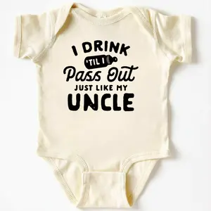 I Drink Til Pass Out Just Like My Uncle Funny Baby Bodysuits 100% Cotton Baby Bodysuit with Quote - Cute Newborn Outfit