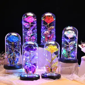 9cm Compact Flower-Shape Gold Foil Crystal Rose Lampshade, Preserved Flower Plastic Cover Night Light, Camping & Hiking Decor Holiday Gift