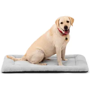 Washable Dog Bed for Crate, Ultra Soft Plush Dog Crate Pad for Medium to Large Dogs, Non Slip Cushion for Metal Crates, Indoor or Travel, 36 x 23 Inch, Gray