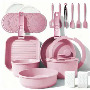 24pcs Non-Stick Pots and Pans Set with Detachable Handle Oven Safe Stackable RV Kitchen Cooking Set Modern Aluminum Dishwasher Safe Optimal Storage Design