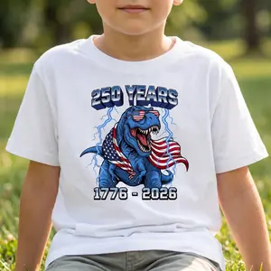 250 Years Dinosaur Shirt Patriotic T Rex USA 1776 2026 Retro American Flag Tee 100% US Cotton Oeko-Tex Certified Smooth Graphic Gift