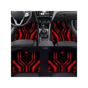 Car Floor Mats 4pcs, Material, Futuristic Red Geometric Design, Suitable for Car Interiors, Dynamic & Sleek Visual Effect, Perfect Fit for Vehicle Foot Protection