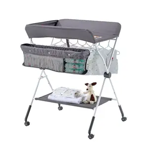 VEVOR Baby Changing Table, Foldable Diaper Change Station with Side Basket, Adjustable Height Portable Changing Table with Lockable Wheels, Multi - Functional Storage Organizer Nursery, Light GrayVEVOR Super Brand Day