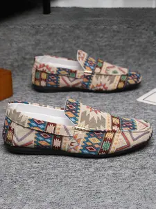 Men's Bohemian Vintage Print Canvas Flat Shoes, Soft Sole Anti-Slip, Casual Beanies for Students, Unique Style for Street and Vacation