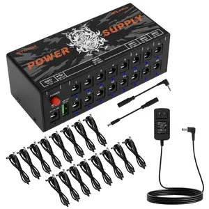 STRICH SPS X-Hub Guitar Pedal Power Supply, 16 Isolated Outputs (9V/12V/18V, 100-300mA), Short-Circuit Protection, Noiseless, 5V 1A USB Port Cable