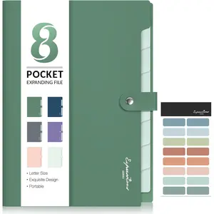 Elegant Accordion File Organizer, 8 Pocket Expanding File Folders with Labels, Portable Folder for Documents, Cute Paper Organizer for School Office Supplies, Letter Size, Dark Green