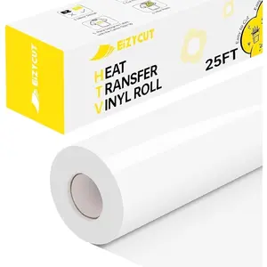White HTV Heat Transfer Vinyl 12" x 25FT Easy to Cut & Weed Iron on Vinyl Roll for T Shirts, Fabrics & DIY Projects, HTV Vinyl Compatible with All Cutting Machines