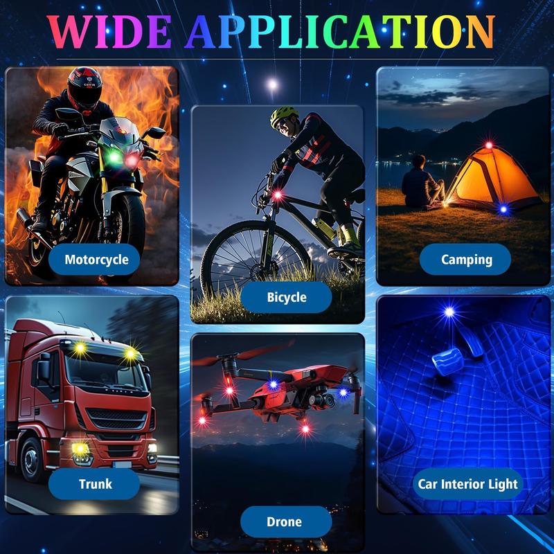 Waterproof Wireless LED Lights with Remote Control 8 Colors USB Charging Strobe Light for Cars Drones Motorcycles Bikes Trucks Emergency Warning Flashing Modes