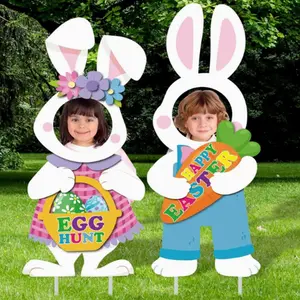2D Flat - Set of 2 Faceless Bunny Easter Yard Signs, Plastic Outdoor Garden Stakes, Easy to Install Modern Decor for Easter Party and Lawn Decoration