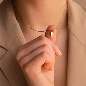 Rectangular Tag Feature Alphabet Letter Engraving Pendant Necklace For Women