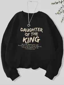 Women's Letter Print Drop Shoulder Sweatshirt, Casual Long Sleeve Round Neck Pullover for Fall & Winter, Women's Clothes for Daily Wear, Tops