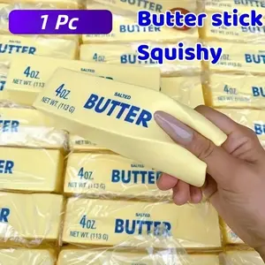 1Pc Squeeze Butter Squishy Toy, PU Material Butter Stick Decompression Squeeze Slow Rising Squeeze Food Fidget Toy for Office School Stress Relief Fidgeting (Light Yellow)