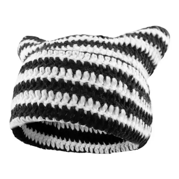Cat Ear Beanie for Women Men, Knitted Hat, Cute Hat with Ears Cat Beanie, Winter Hat Slouchy Beanie croche that