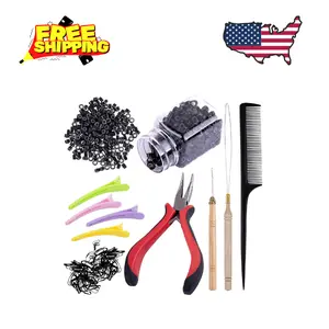 Hair Extensions Kit 500 Pcs Black Micro Ring Beads 1 Hair Extension Plier 2 Hook