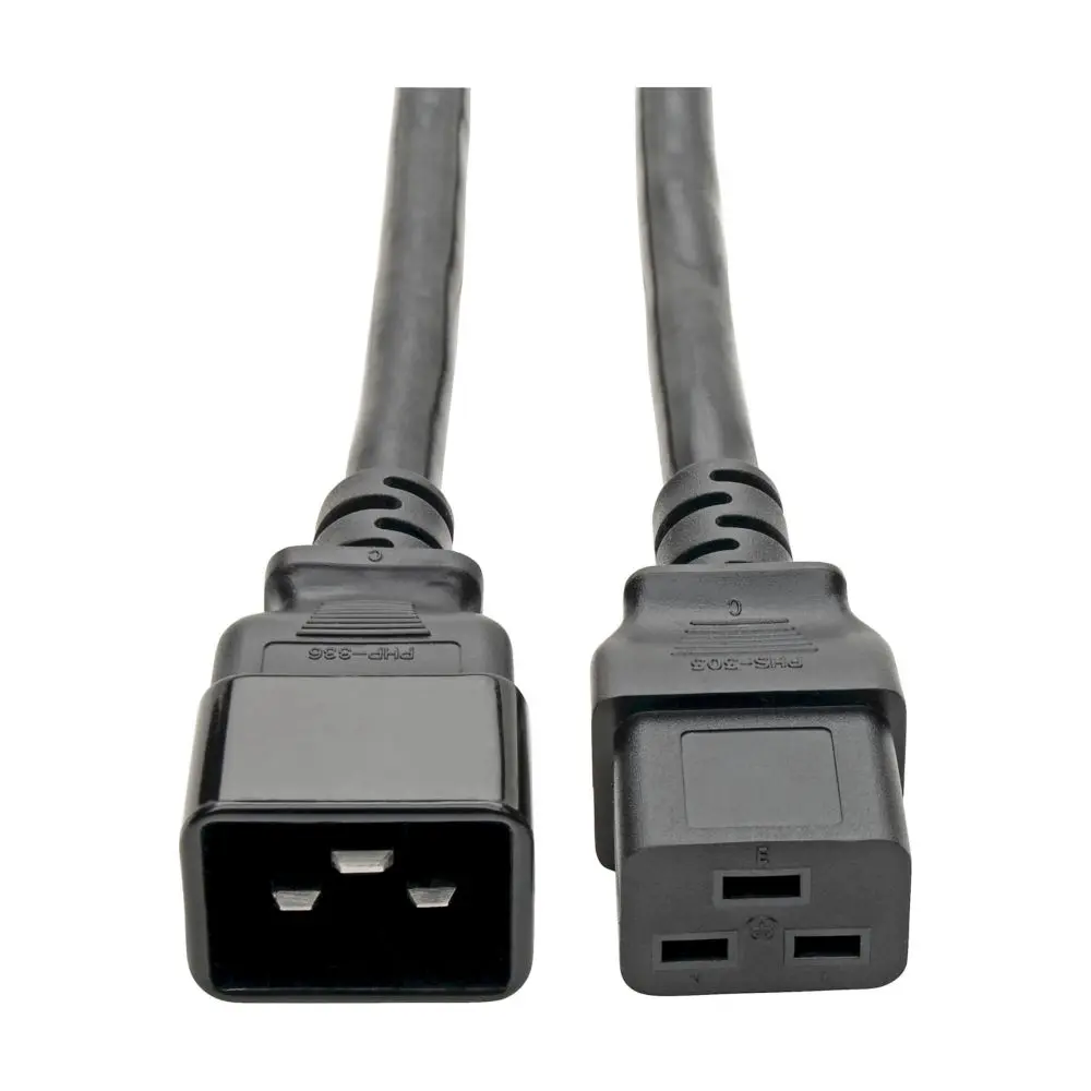 Eaton IEC-320-C19 to C20 AC Power Supply Cable - IEC Plug to Receptacle Connector, 20A Capacity, 12 AWG Wire, 2 ft (0.61 m), Black Outlet Extender, Minimizes Risk of Tripping, Ac Power Supply Cables
