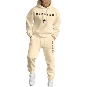 Men's Hoodie and Cuffed Pants Set - Uplifting Blessed and Cross Print Two Piece Perfect for Daily Wear and Relaxed Hangouts, Featuring a Soft Hooded Top and Tapered Cuff Bottoms That Blend Comfort With a Meaningful, Stylish Vibe for All Casual Occasions