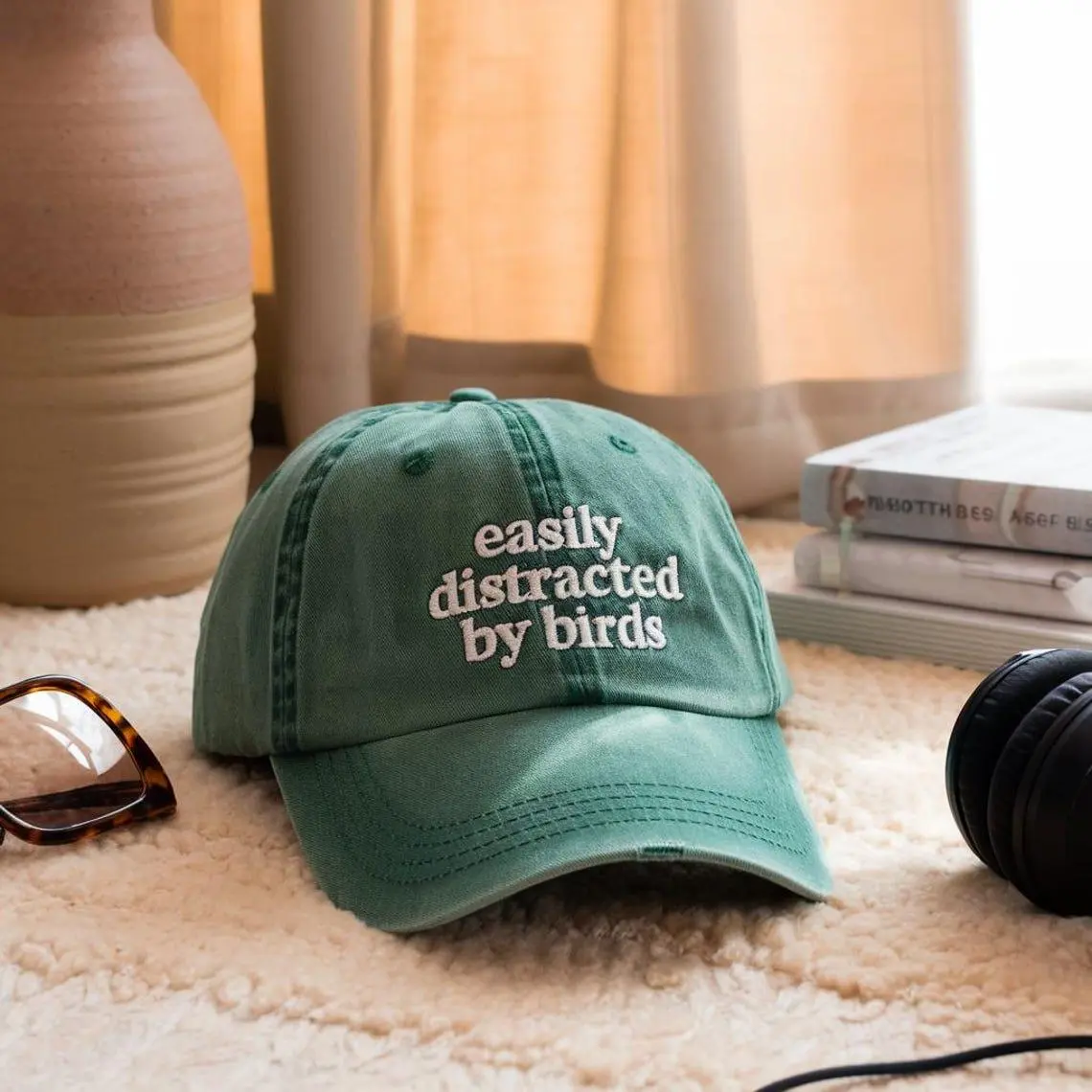 Embroidered Baseball Hat, Easily Distracted By Birds, Funny Birdwatcher Cap