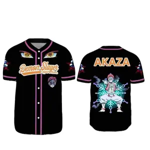 Akaza Demon Slayer Baseball Jersey, Unisex Anime Cosplay Shirt, Lightweight Breathable Sublimation Print Jersey