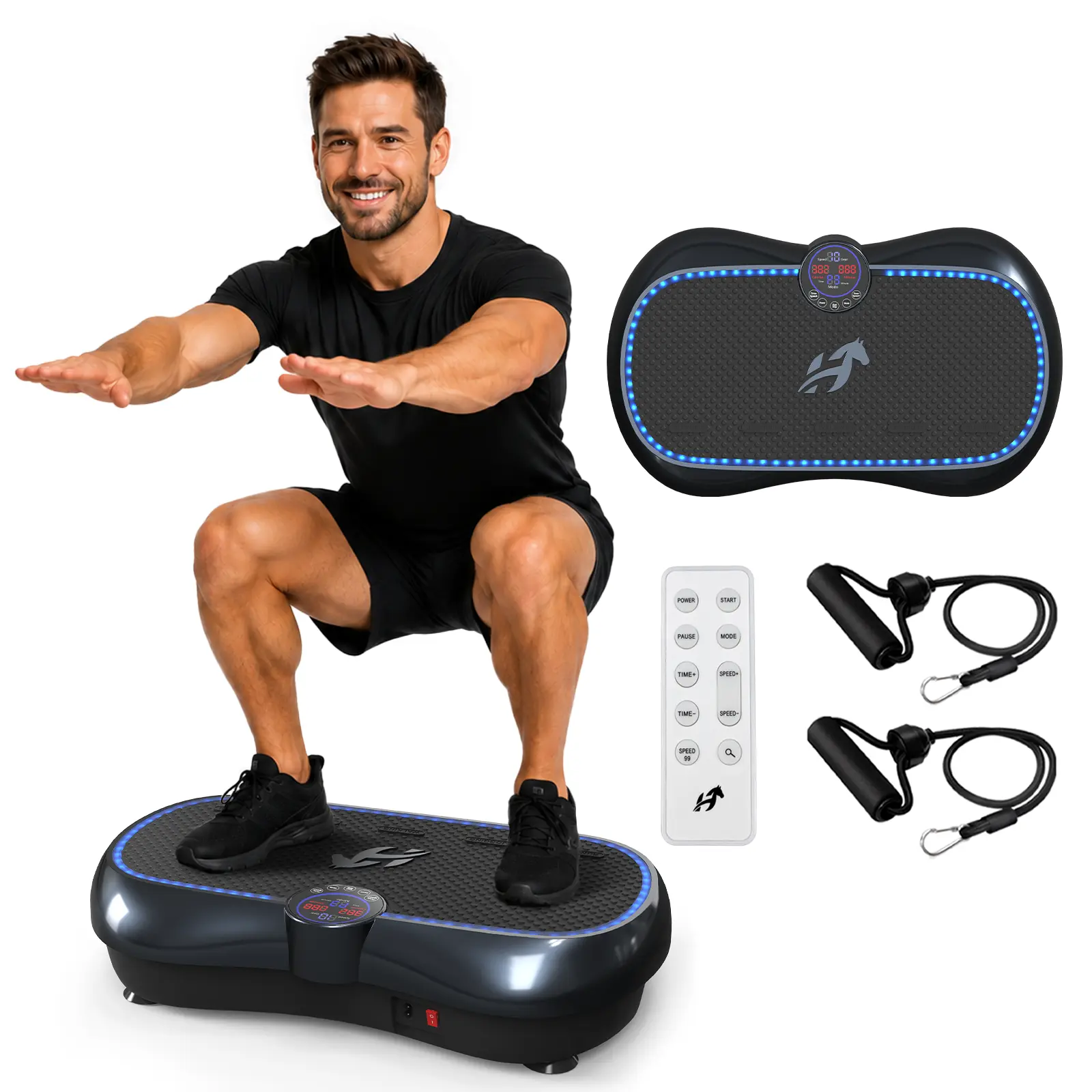 HOPHORSE Whole Body Vibration Plate Exercise Machine, Dual Motor 500 LBS Capacity Vibration Platform with 99 Speeds & 7 LED Lights, Quiet Home Gym Fitness Trainer with Resistance Bands & Remote