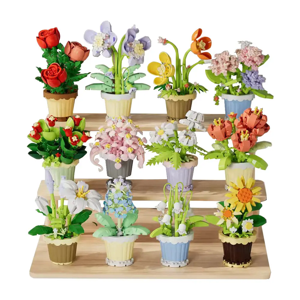 12-Pcs Flowers Bouquet and succulents Plant Building Sets Is A Special BirthHoday Gift for mother and Girls. with 2531 Pieces, Or Adult Building Bloc