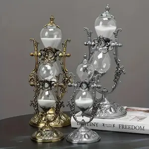 [Antique Hourglass] Retro Engraved Brass DIY Hourglass Sand Timer, 360° Rotating Metal Sand Table, White Sand Clock, Antique Home Office Desk Decoration - Unique Gift for Home, Office, Art Storage