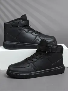 Men's New Casual High-Top Sneakers, PU Leather Patchwork Trainer Shoes, Comfortable Breathable Eva Sole, All Season Wear, Trendy Daily Commute