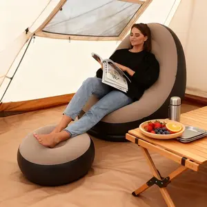 Portable Inflatable Lazy Sofa with Footrest, Multifunctional Air Chair for Dormitory, Balcony, Outdoor Camping, Office, Random Color