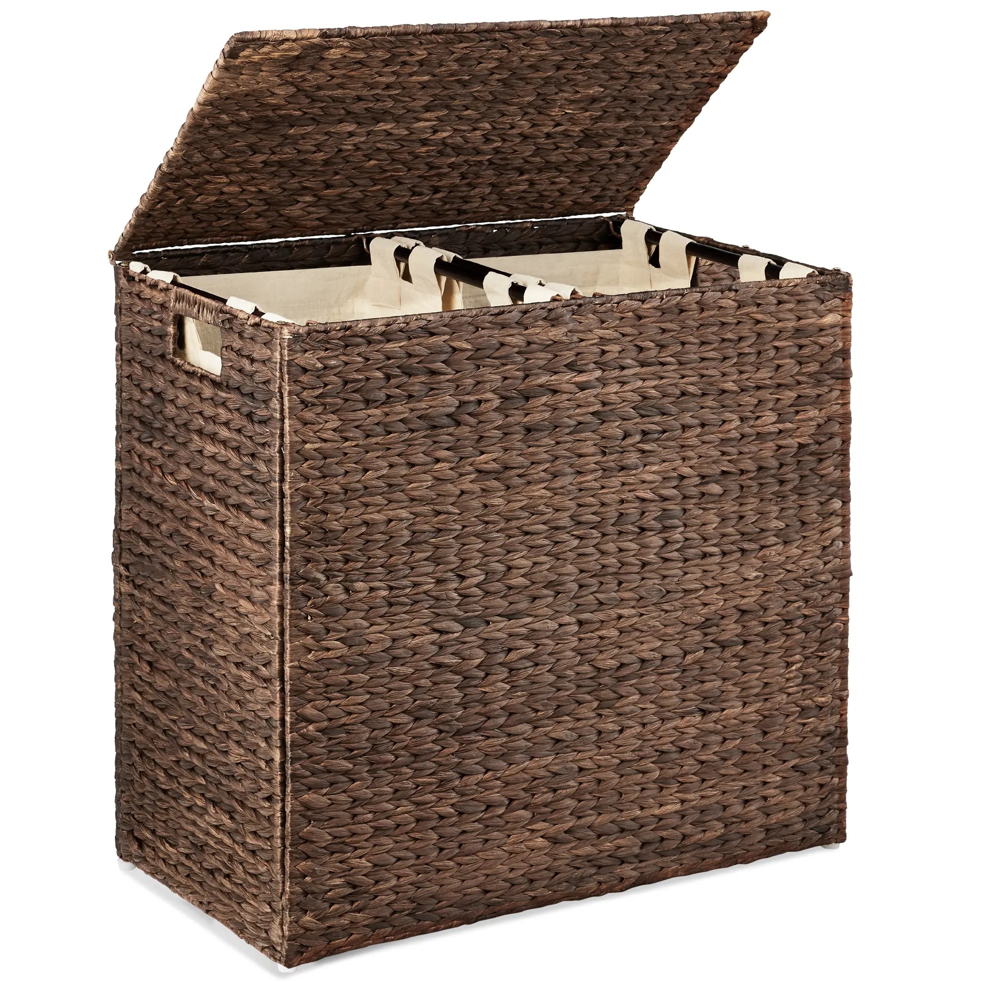 Best Choice Products Large Natural Water Hyacinth Double Laundry Hamper Basket w/ 2 Liner Bags, Handles
