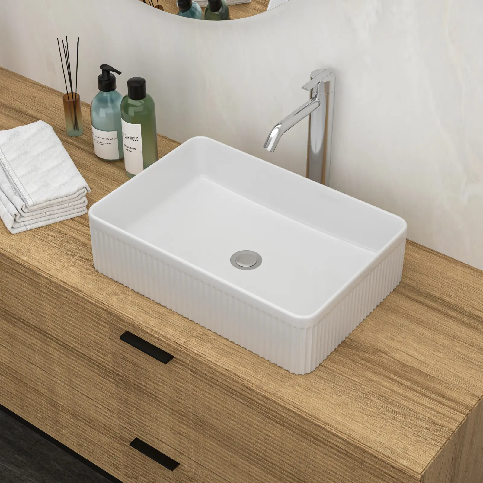 19.63 x 13.69 Inch White Ceramic Rectangular Vessel Bathroom Sink, Modern Above Counter Basin, Glossy Porcelain Vanity Bowl, Single Faucet Hole, Easy Clean, for Bathroom Powder Room Remodel, Home Furniture and Household Product Search Terms