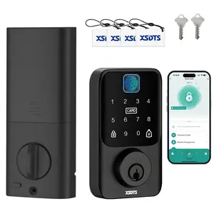 XSDTS Smart Deadbolt Lock for Front Door – Fingerprint, APP, Keypad & Key Entry, Auto-Lock, Easy Install | Keyless Entry Security for Home/Apartment/Hotel/Garage Electronic Touchscreen Keypad Deadbolt, Biometric Smart Locks Black