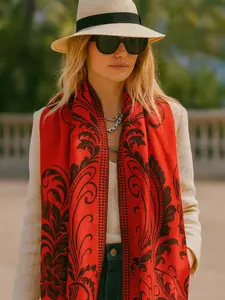 Women's Reversible Floral Boho Scarf - Oversized Shawl with Fringe Details Lightweight Soft Fabric Intricate Floral Design Classic Fringed Hem Elegant Layering Accessory