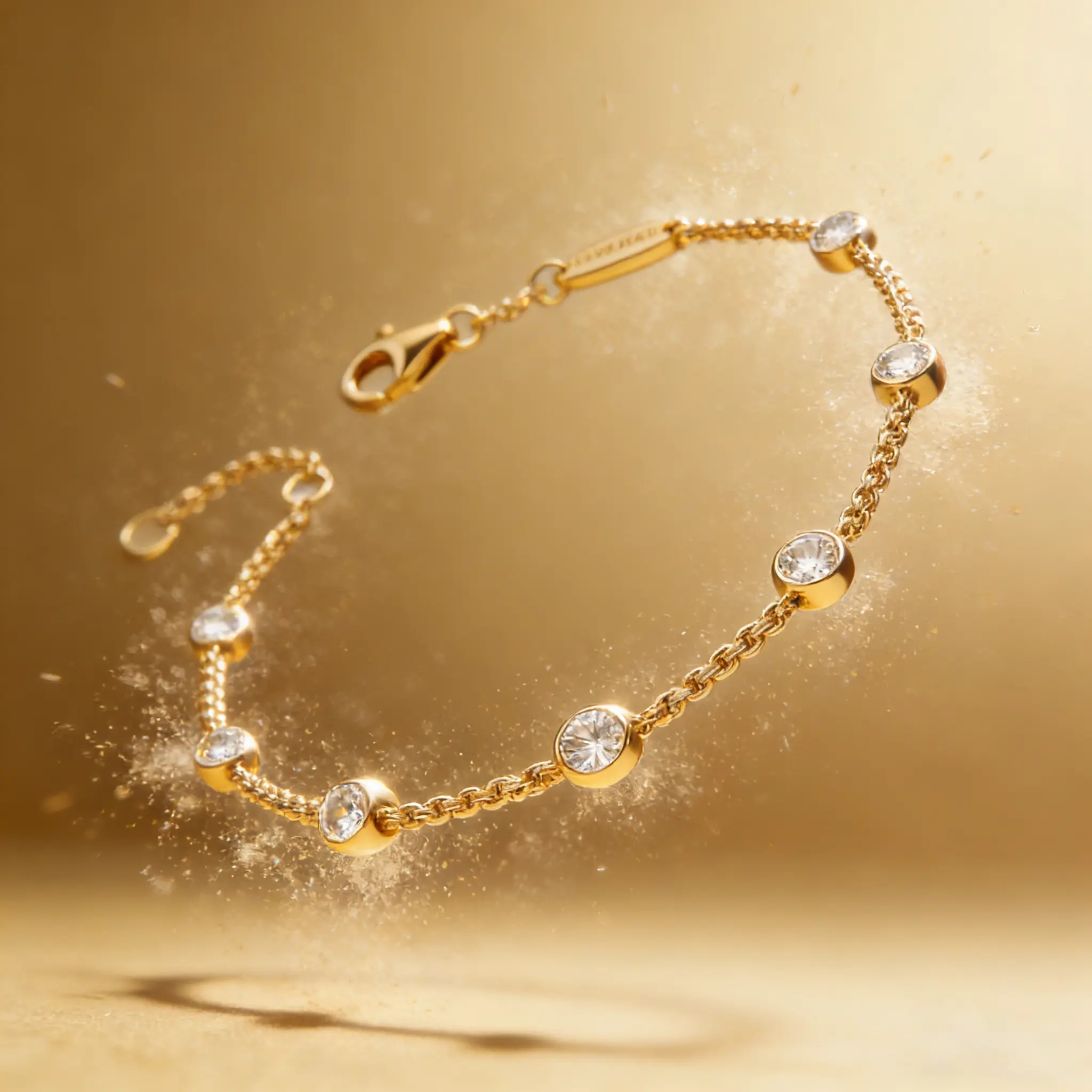 AELNEN Dainty Gold-Tone CZ Station Bracelet - S925 Sterling Silver Sparkle Crystal Minimalist Bracelet - Adjustable Chain Dainty Jewelry - Everyday Glam Gift for Her