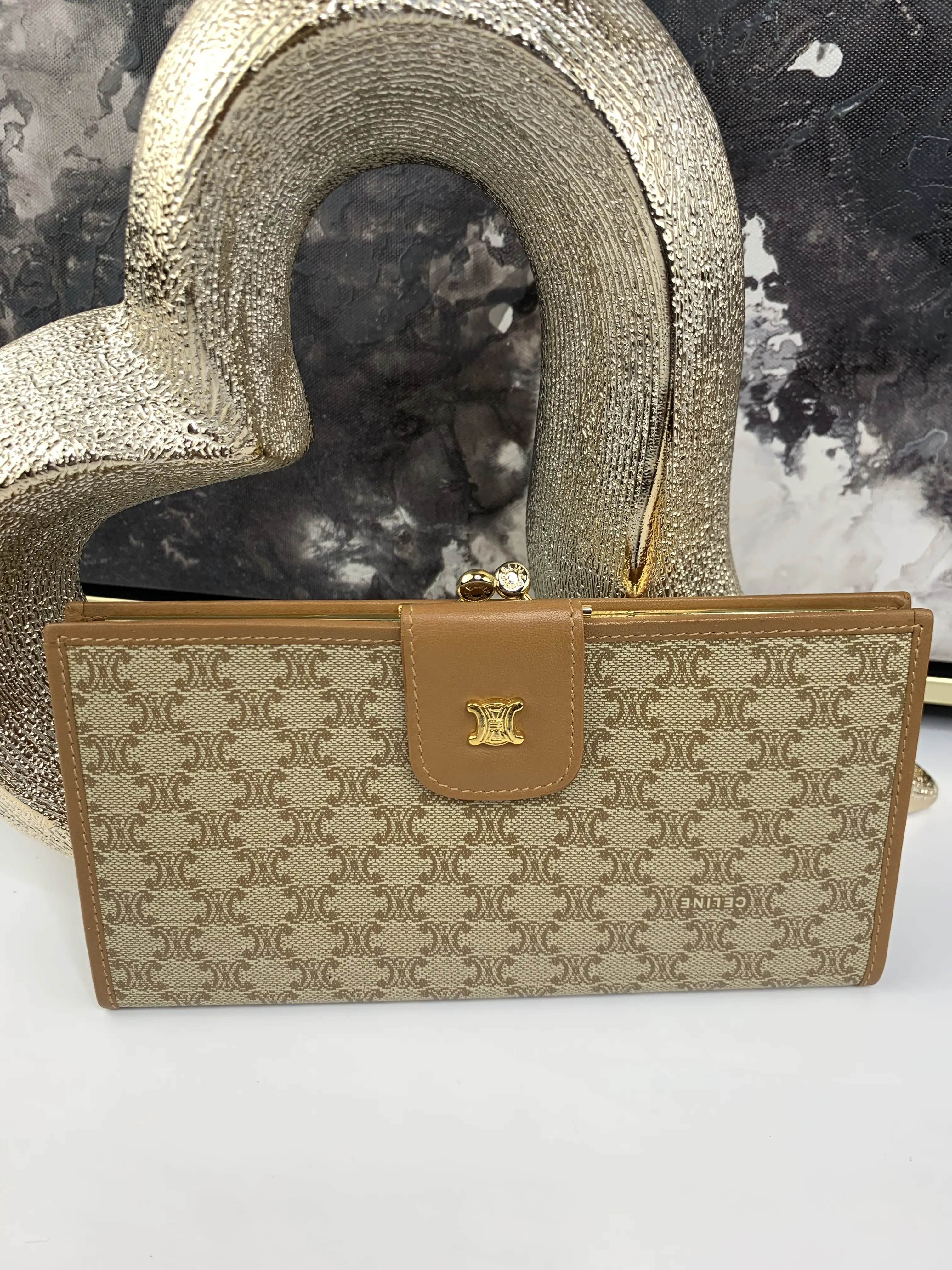 Pre-owned Celine canvas Small Leather Goods Long Macadam Wallet