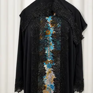 Black lace abaya with match scarf lace