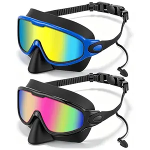 Adult Swim Goggles with Nose Bridge, Unisex, 2-Pack, Wide Vision, Anti-Fog/ultra Violet, UV Swimming Goggles, Leak-Proof Pool Swimming Goggles