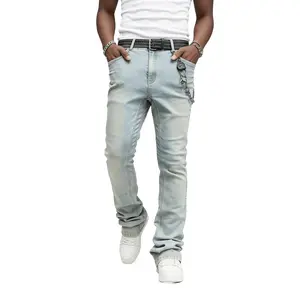 HME-258 American High Street Light Blue Gradient Straight-Leg Jeans Teenager'S Slim Fit Slimming Streetwear Trousers, for Outdoor, for Teenager, For Teenager