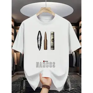 [Summer | Casual] 1pc Men's Summer Casual Crew Neck T-Shirt |   100% Cotton Knit Fabric with Slight Stretch, Regular Fit Short Sleeve Tee with Print Pattern, Perfect for Adult - Narcos Graphic Print