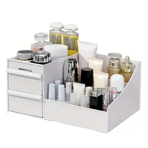 【large】Multifunctional drawer cosmetic storage box - compact beauty and skin care product finishing box suitable for dressers, bathrooms and desks, multi-compartment design, durable plastic material, cosmetic storage and finishing artifact