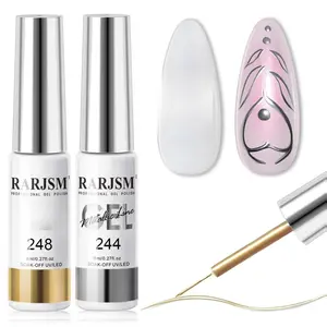 RARJSM Metallic Gel Liner Nail Art Silver & Bronze Gold 2pcs Set Mirror Chrome 3D Effect Gel Polish 8ml Build-in Thin Brush Metal Painted Drawing Stripper Gelpolish Curing Requires for Home Salon
