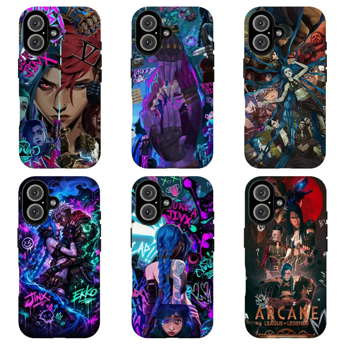 FL-Arcan3 Jinx & Vi Neon Cyberpunk Custom Smartphone Case - Protective Casing with Resistance, Handheld Accessory for iPhone 11-17 Air Pro Max, For Samsung S21-S26, Gift for Gamers
